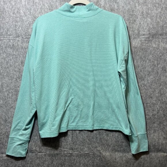 Lands End Long Sleeve Mock Neck Top Womens Large Stripe Layering Thumbhole - Picture 8 of 8